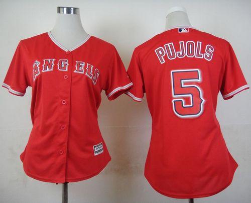 Angels #5 Albert Pujols Red Alternate Women's Stitched MLB Jersey - Click Image to Close